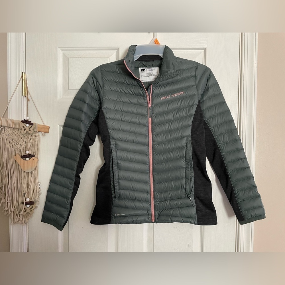 Helly Hansen Verglas Womens Teal Green Dark Grey Puffer Jacket Fitted Sz Medium